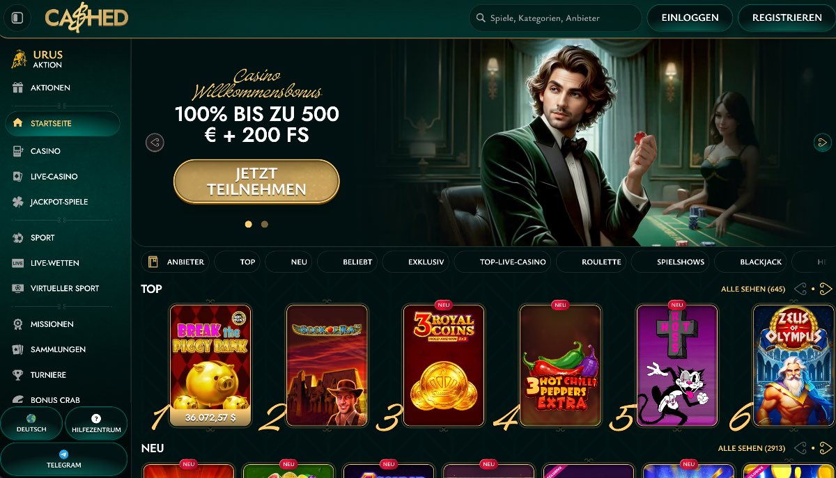 Cashed bietet als seriöser Wettanbieter ohne OASIS eine professionelle Sportsbook-Plattform mit verifizierten Top-Providern und einem attraktiven VIP-System für besonders aktive Nutzer.