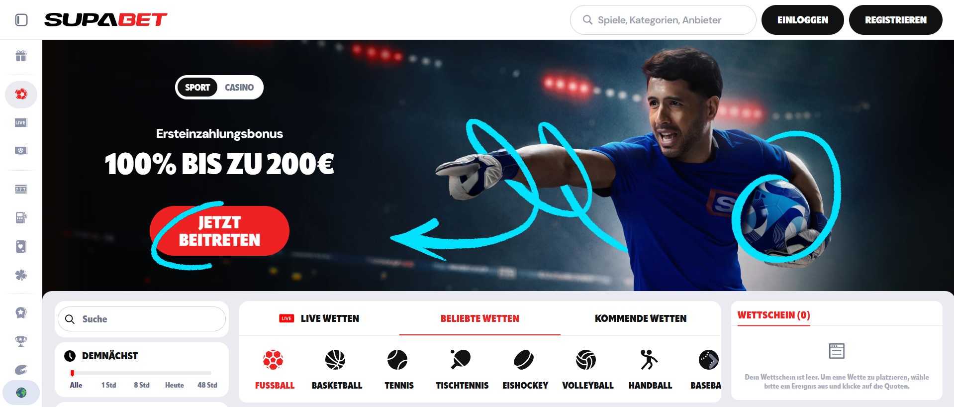 Mit einem klaren Fokus auf Sport und der Zusammenarbeit mit rund 90 renommierten Providern etabliert sich Supabet als spezialisierter Wettanbieter ohne OASIS für Tipper, die Wert auf maximale Vielfalt legen.
