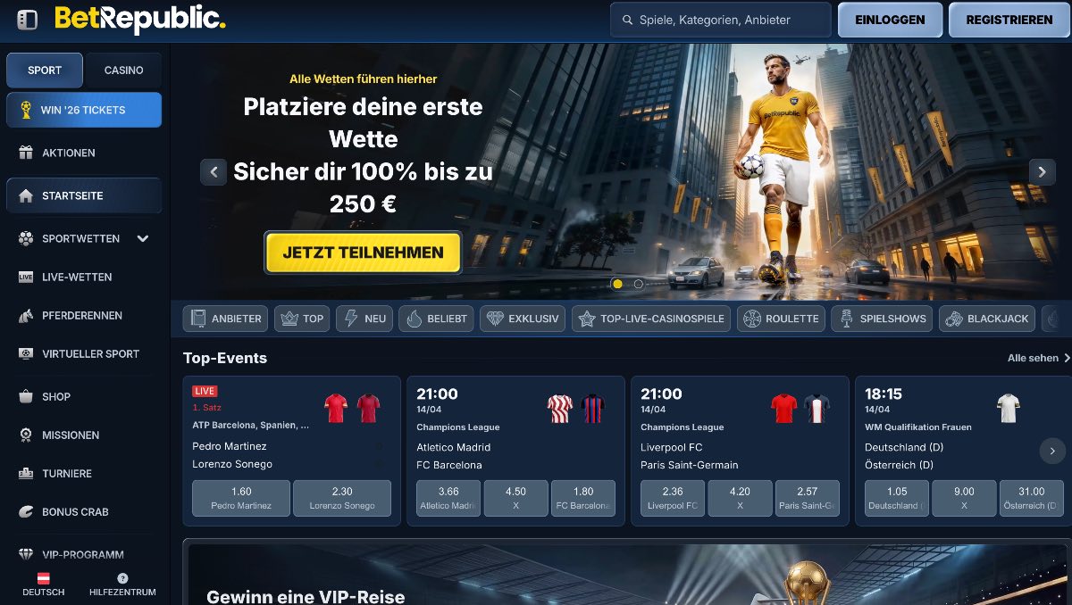 Als krypto-freundlicher Wettanbieter ohne OASIS überzeugt Betrepublic durch ein starkes Cashback-Programm und garantiert blitzschnelle Auszahlungen deiner Gewinne innerhalb von nur 0 bis 24 Stunden.